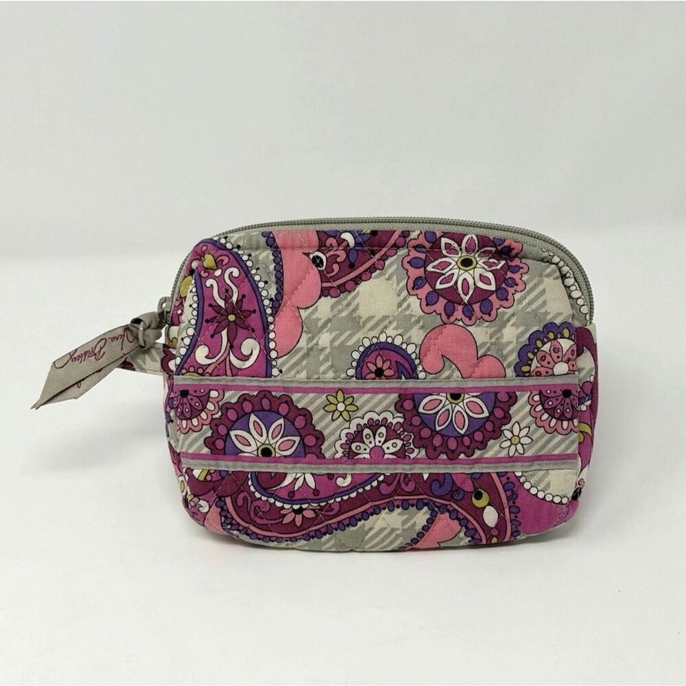 Vera Bradley Quilted Zip Cosmetic Pouch Pink Gray Paisley Retired USA